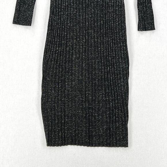 ENZA COSTA Lurex Rib Long Sleeve Cardigan Midi Dress Womens Medium Black Silver - Picture 10 of 15